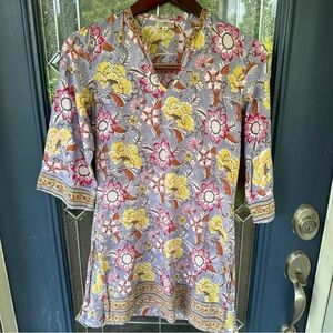 Anokhi size small 100% cotton Indian floral 3/4 sleeve long tunic boho